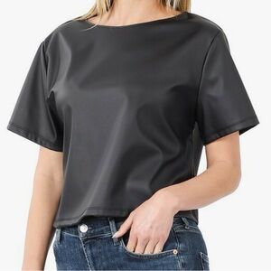 Zenana Outfitters Black Faux Leather Short Sleeve Top